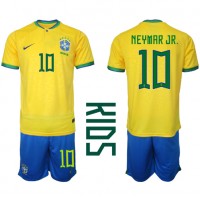 Brasilien Neymar Jr #10 Hemmadräkt Barn VM 2022 Kortärmad (+ Korta byxor)